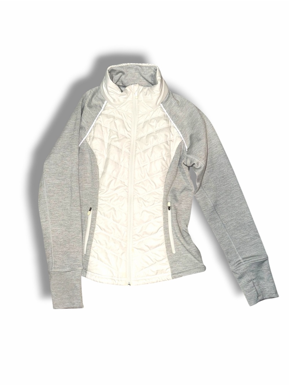 Zella Light Gray and White Women's Quilted Active Jacket large